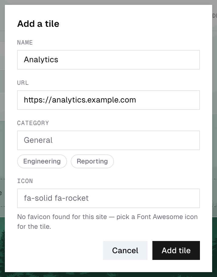 Add tile dialog