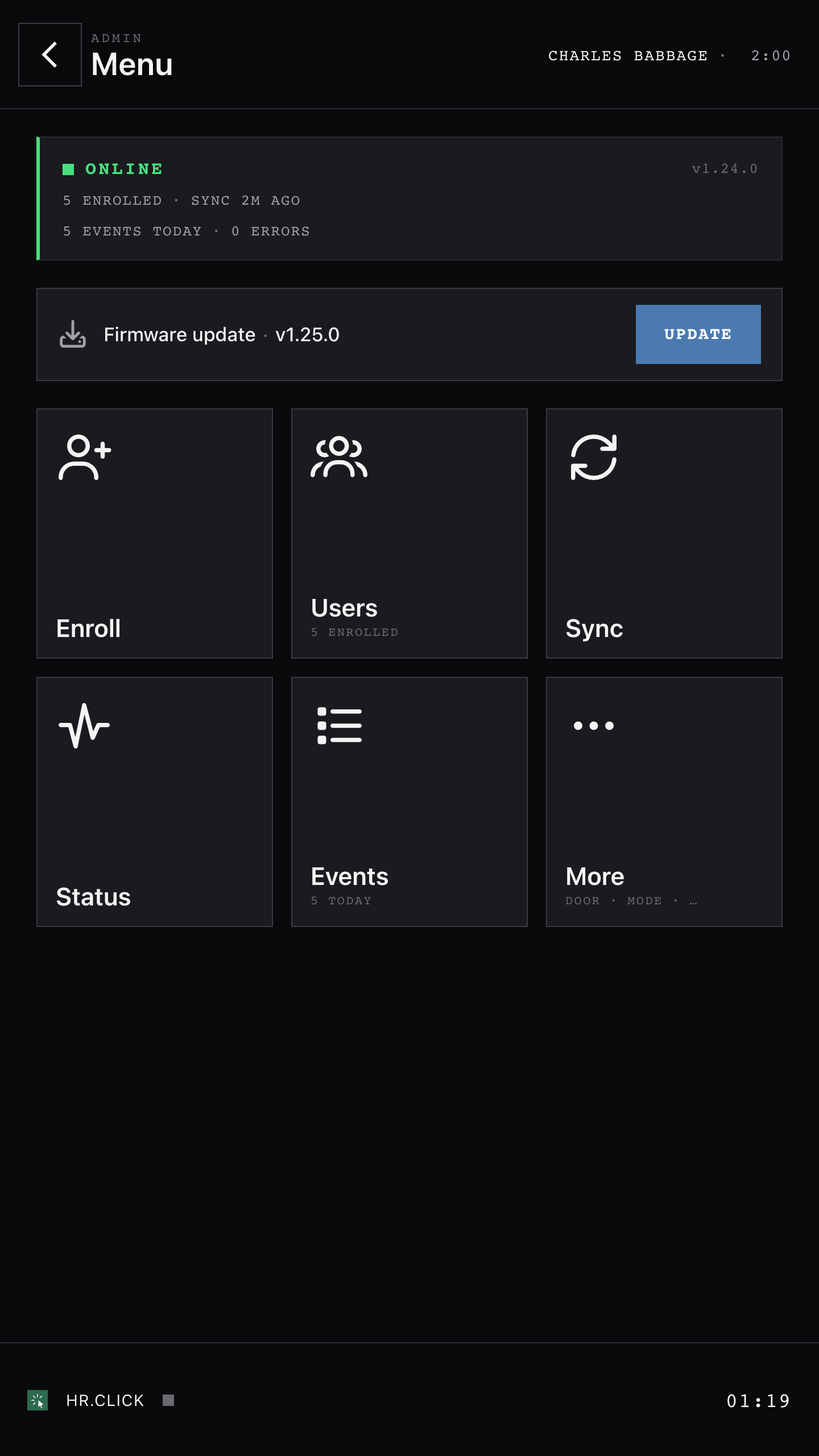 Admin menu