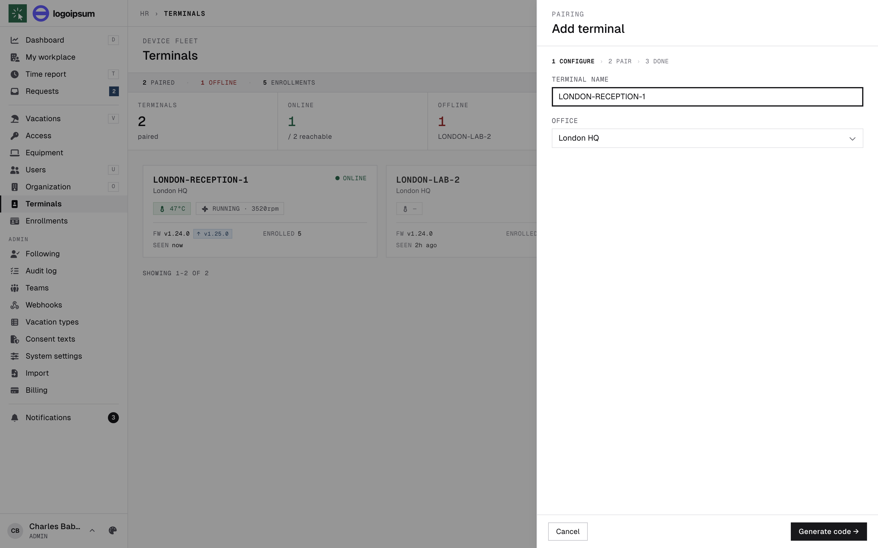 Add terminal — configure