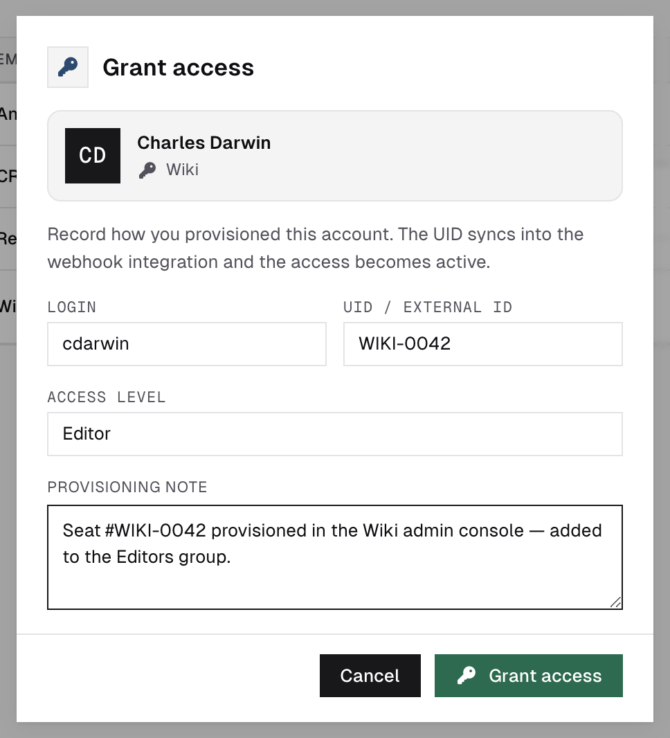 Grant dialog