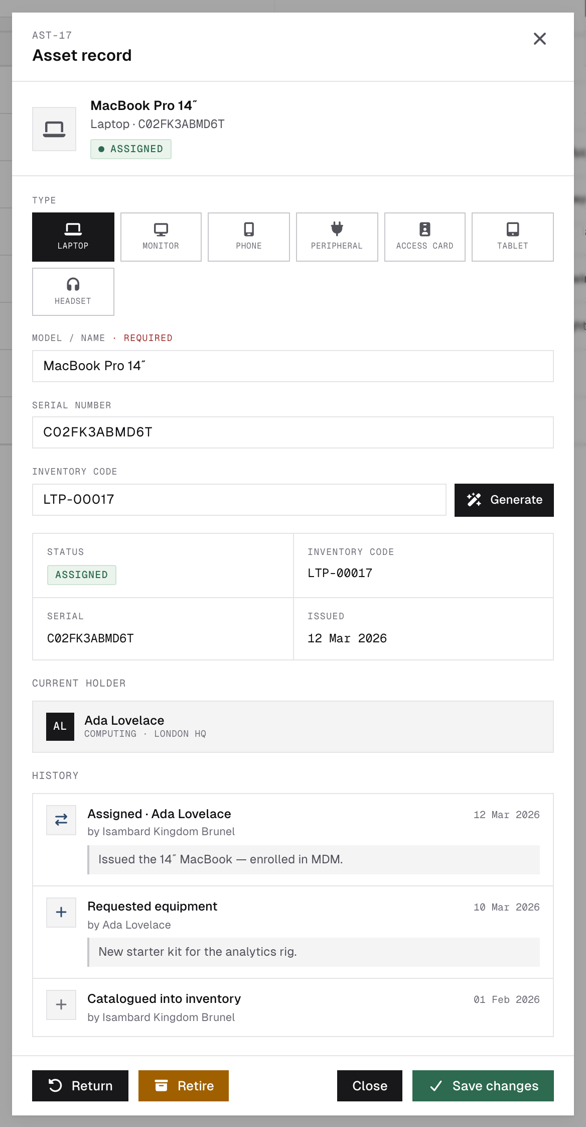 Asset record