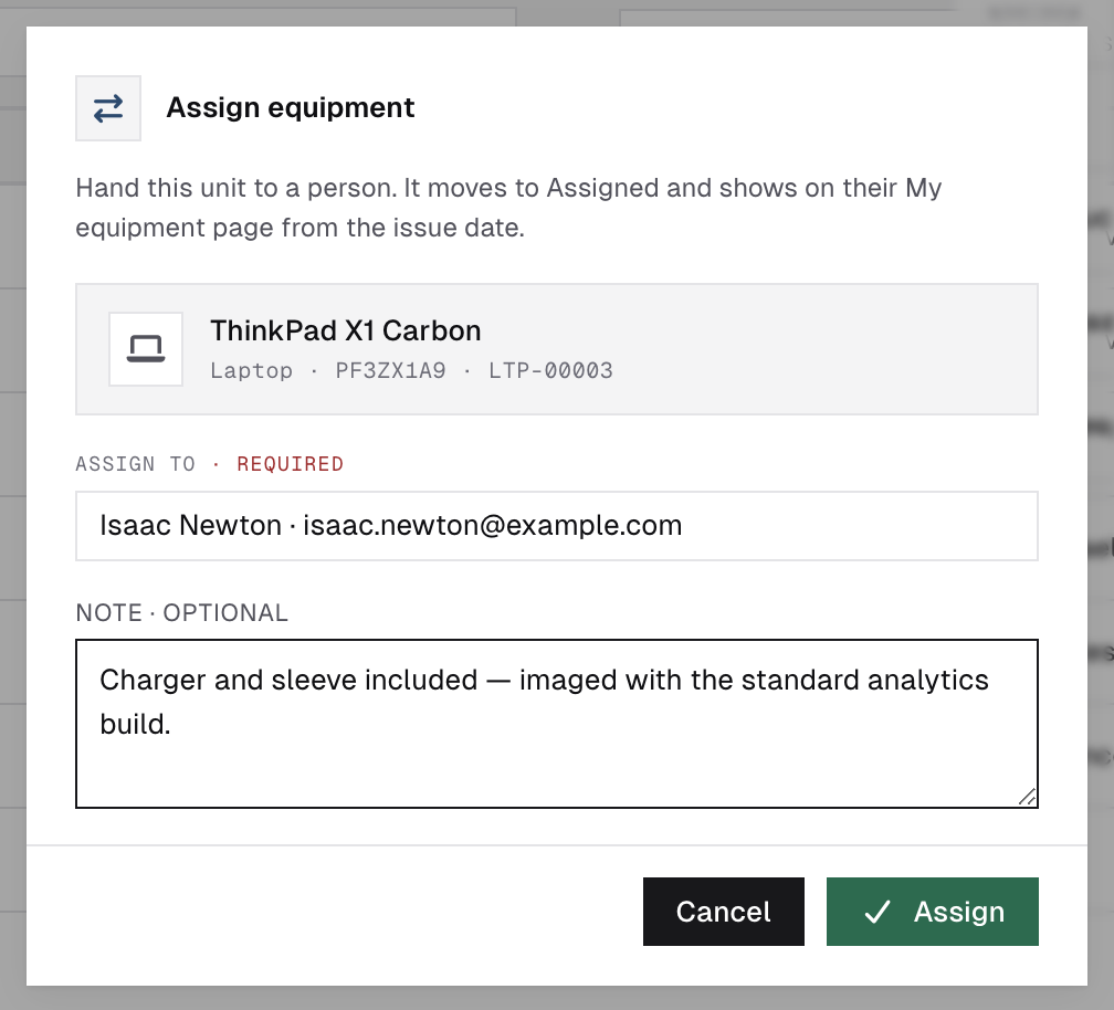 Assign dialog