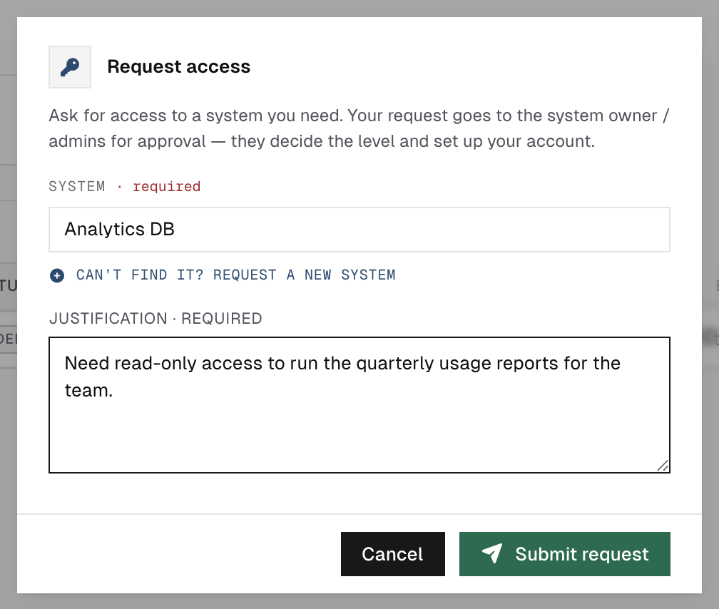Request access dialog