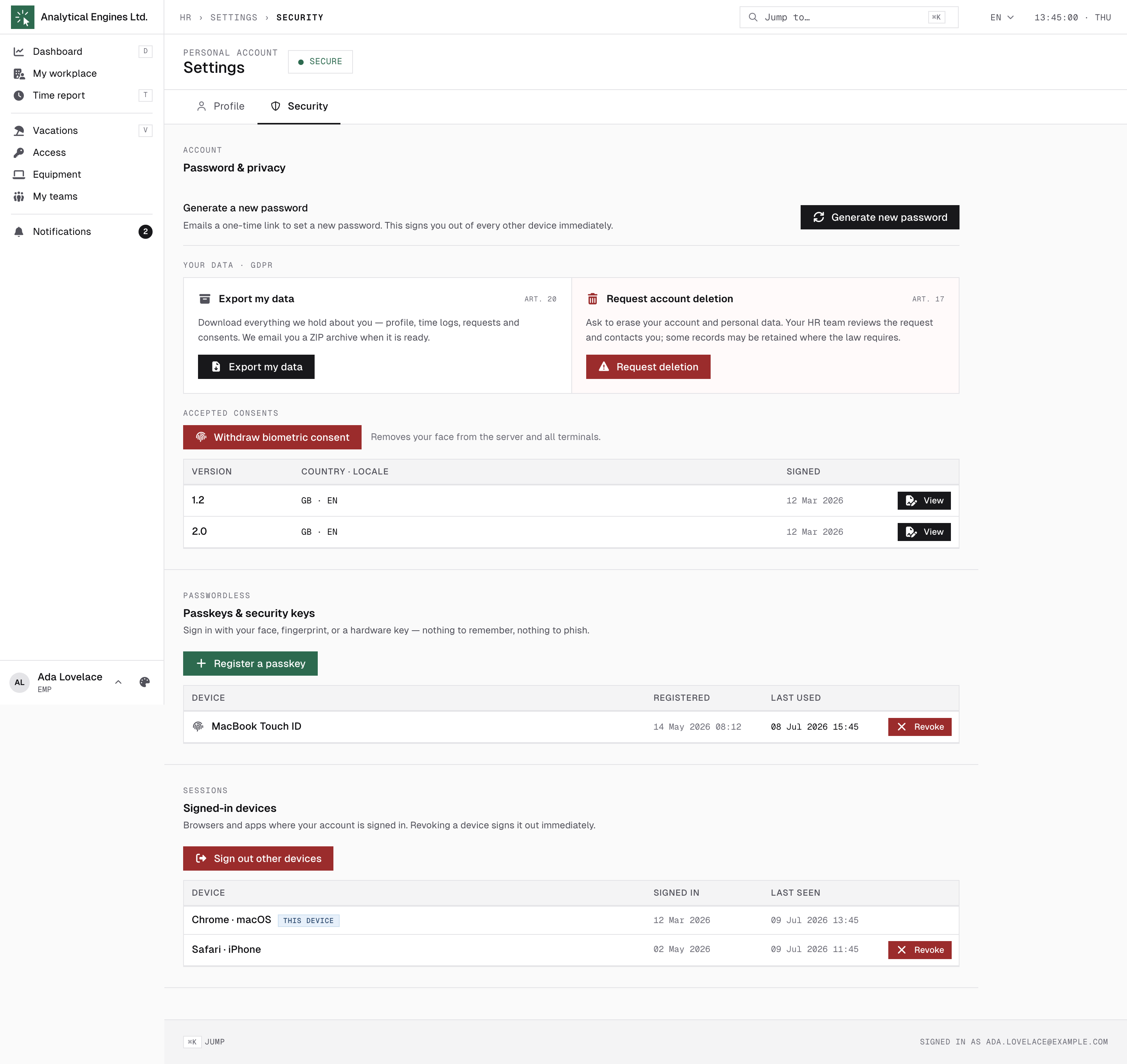 Security settings