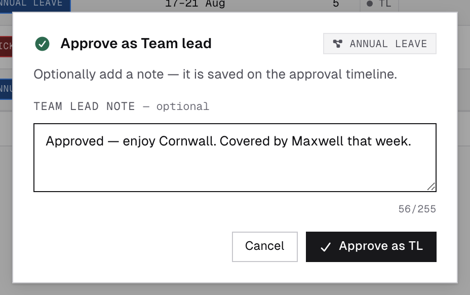Approve as Team lead