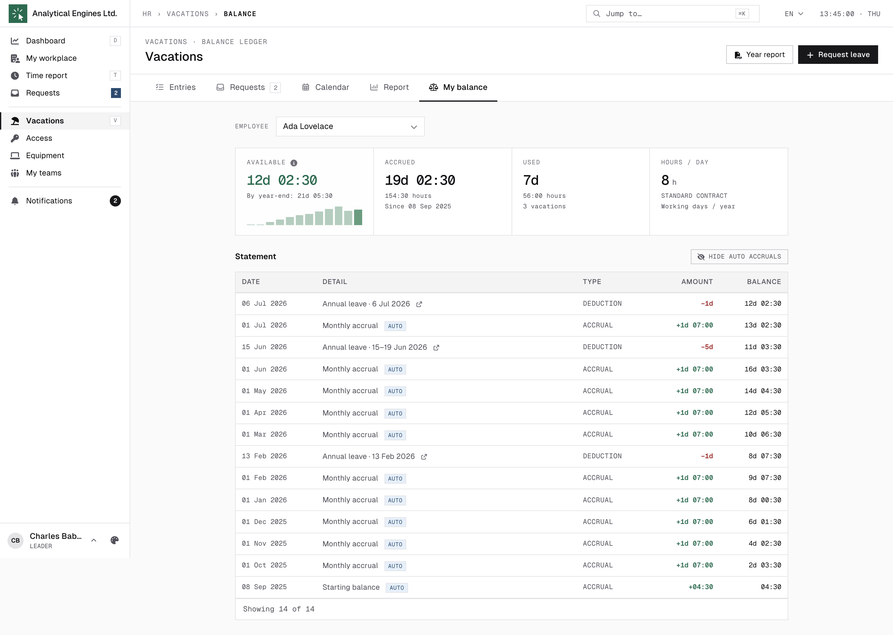 Balance ledger