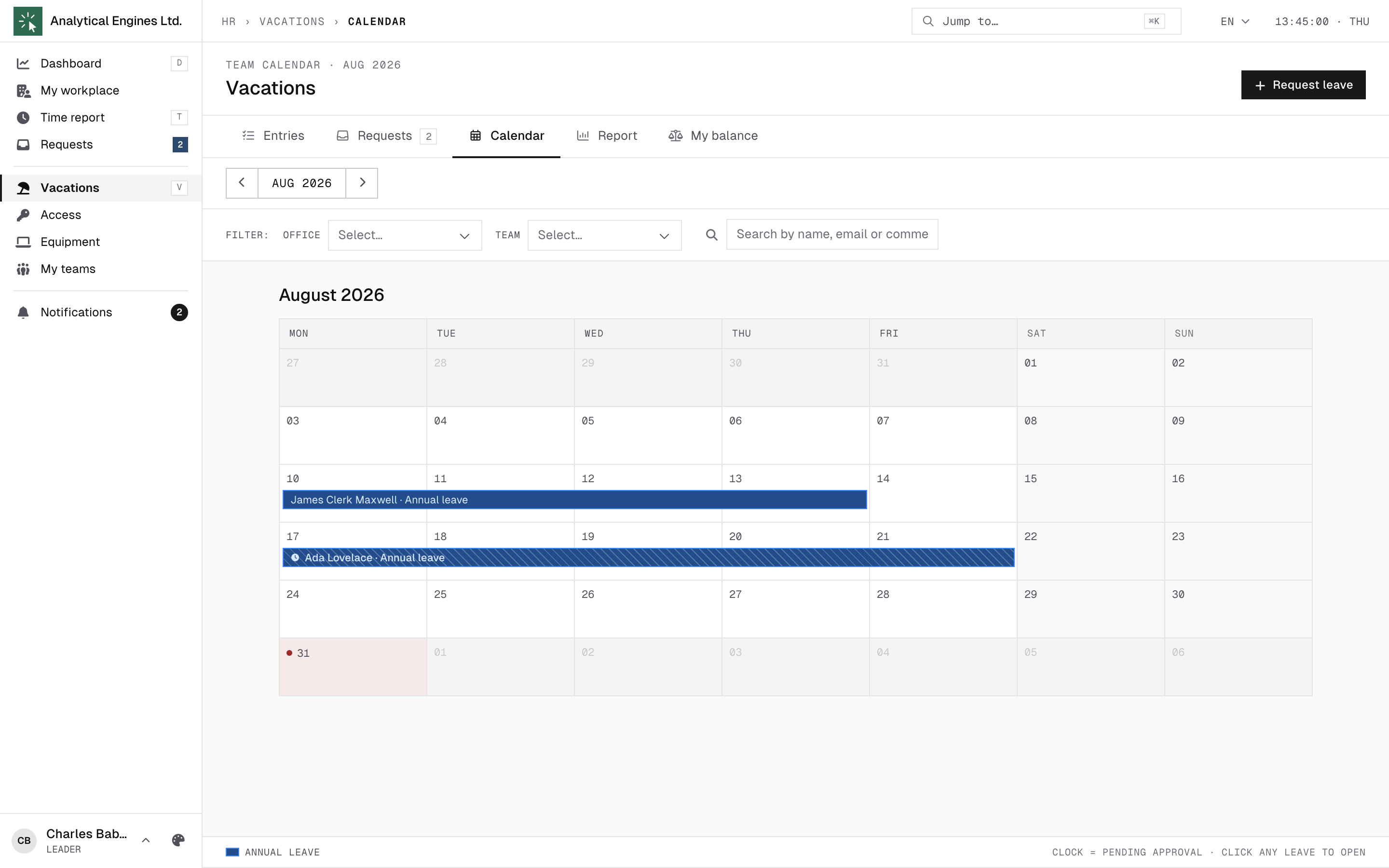 Team calendar