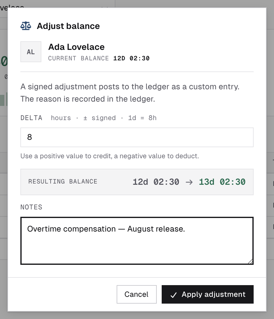 Adjust balance
